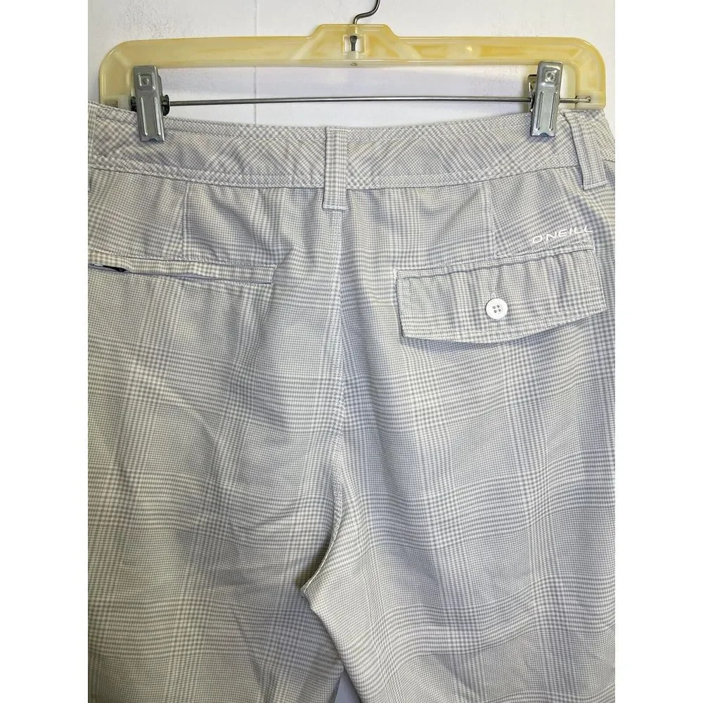 O'Neill Mens Sz 32 Gray Glen Plaid‎ Shorts Hybrid Zip-Pockets Golf Bermuda Board